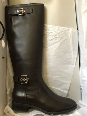 NIB Nine West Bring It Leather Riding Boots Dark Brown 6.5M